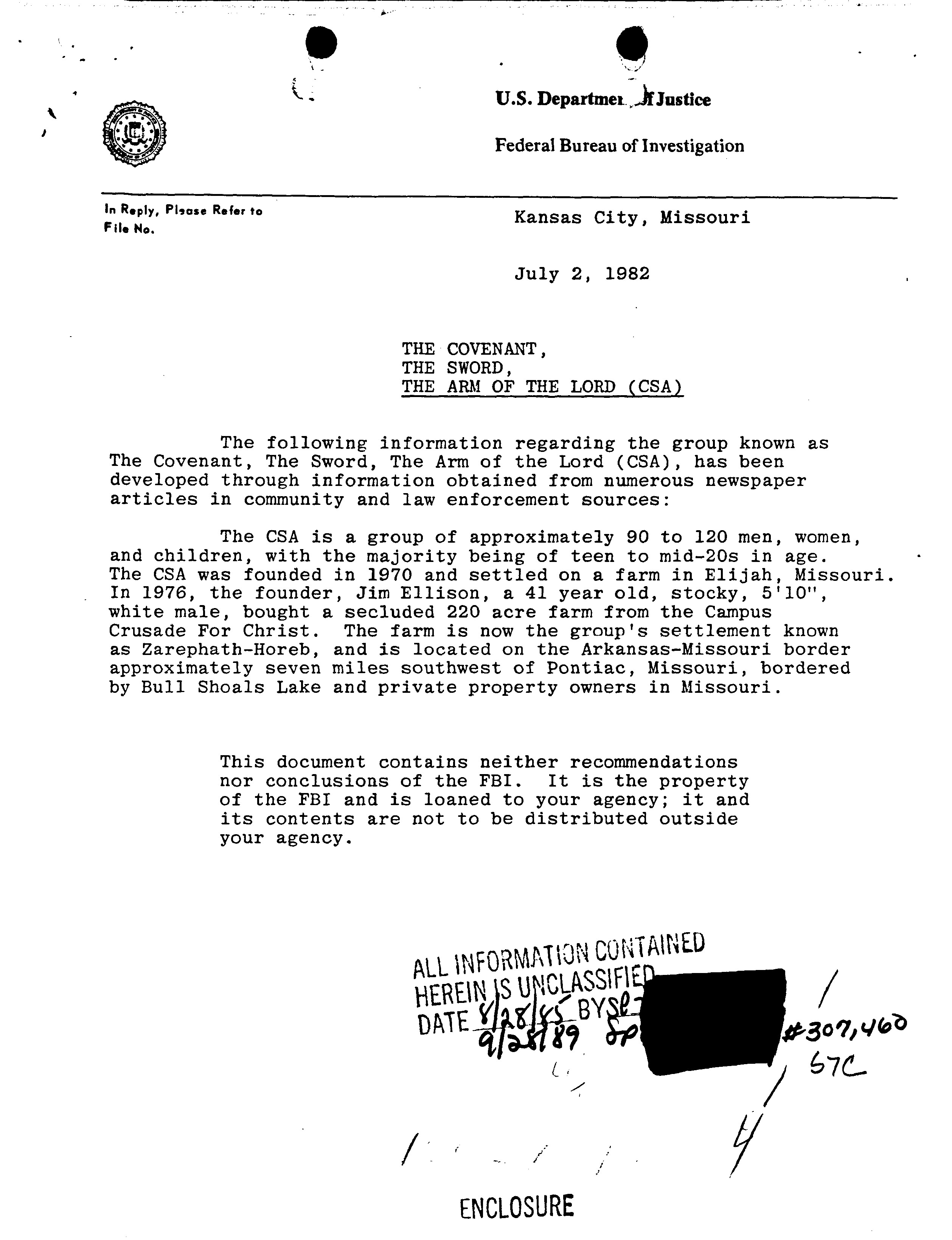 FBI summary of the CSA community, 2 July 1982